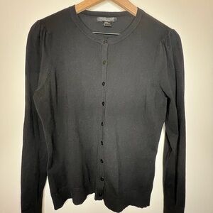 August Silk Black Button-Up Cardigan